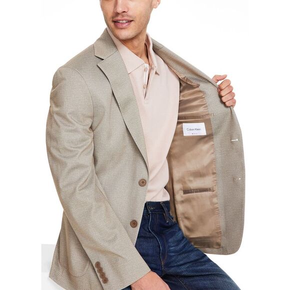 Calvin Klein Mens Slim-Fit Melange Sport Coat 40 Regular Tan Blazer - NWT $295